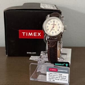 Timex Expedition Women’s Watch Mixed Nylon & Leather Strap 50M Indiglo Light NIB